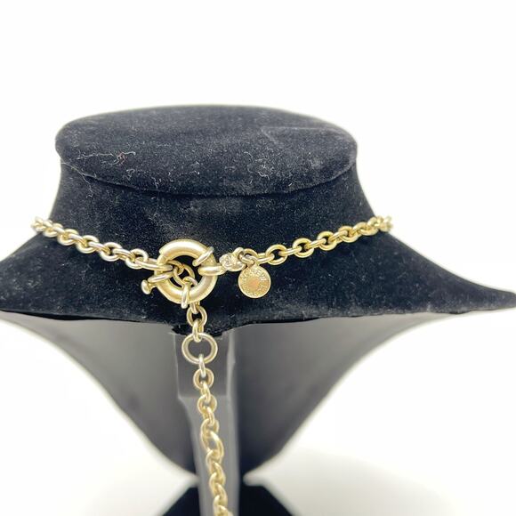 J Crew Yellow Cabochon Clear Rhinestone Necklace Gold Tone Statement Fashion - Picture 5 of 5